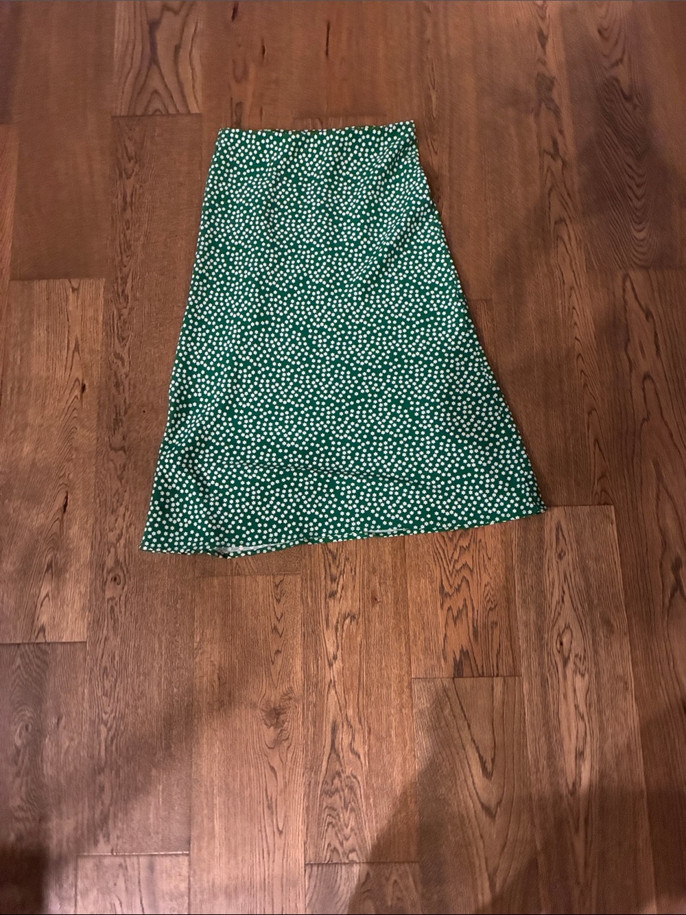 Green Polka Midi Skirt with White Spot Print